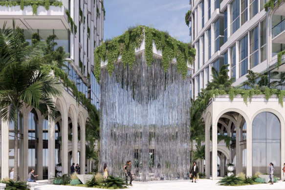 The complex’s public areas would be entered via the waterfall area at the centre.  