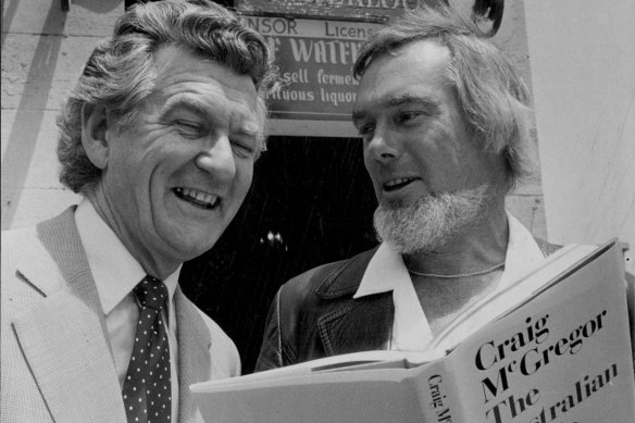 Bob Hawke and Craig McGregor at the launch of the McGregor’s book, The Australian People, in 1980.