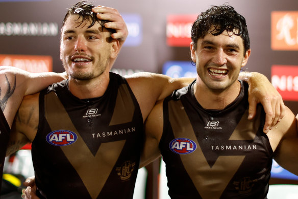 Premiership-winning former Eagle Tom Barrass (right, pictured here with new teammate Josh Battle) looks destined for success at his new club, Hawthorn.