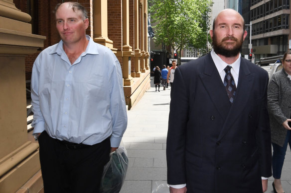 David, left, and Philip Thompson leave the Supreme Court in Sydney on Friday.