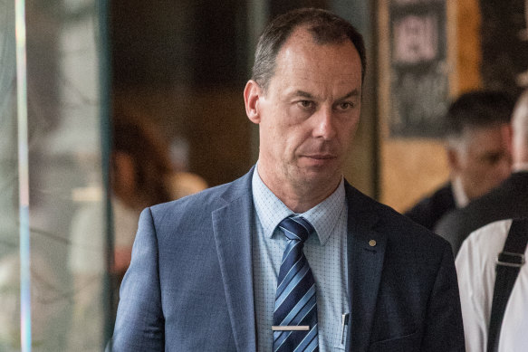 Jeff Pope leaves the royal commission after giving evidence in April 2019.