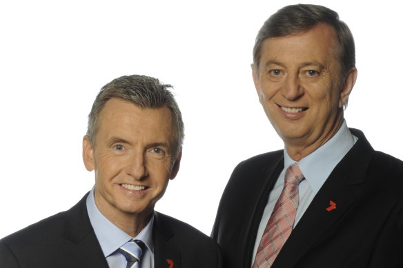 Dennis Cometti, right, with fellow commentator Bruce McAvaney. 