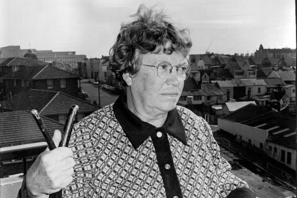 US anthropologist, Dr Margaret Mead, inspects Purcell, a new housing development on the corner of Young and Cooper streets in Redfern, May 29, 1973.