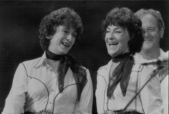 Joy (left) and Heather McKean returned to the stage in a triumphant performance at the 11th Tamworth Country Music Festival, before an audience of about 4000 in 1983.