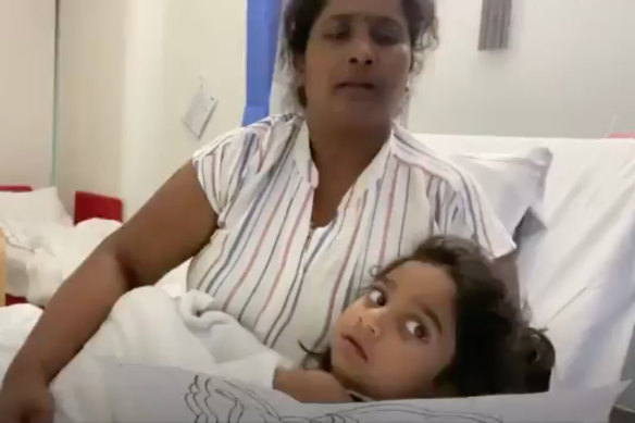 Priya and Tharnicaa Murugappan in Perth Children’s Hospital.