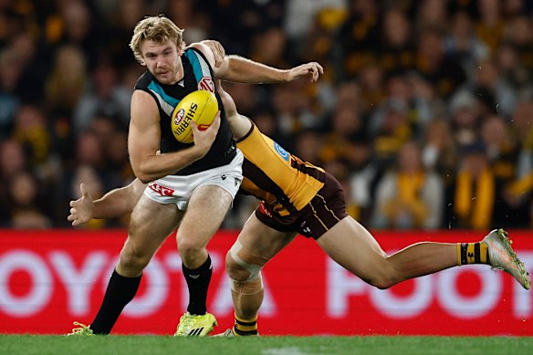 Port’s Jason Horne-Francis caused headaches for Hawthorn.