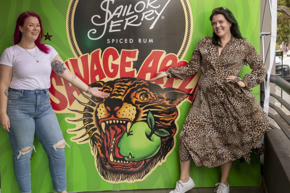 Besties Amanda Carn and Chanel Gellin celebrated 30 years of friendship with matching swallow tattoos at the Sailor Jerry 'savage apple' party.
