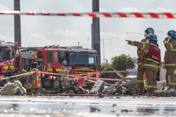 Firefighters at the scene of the 2017 crash.