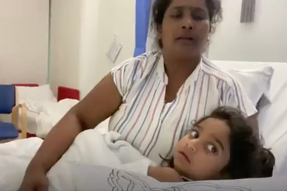 Priya and Tharnicaa Murugappan in Perth Children’s Hospital.