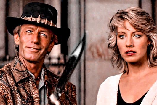 “That’s not a knife”: Paul Hogan and Linda Koslowski in Crocodile Dundee.