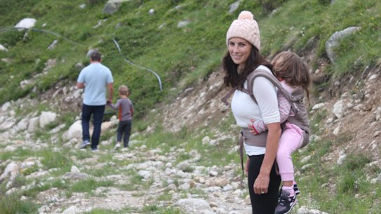 From: Aunt Matilda founder Carly Saeedi on a hike in Italy with her daughter Anya, then 4, husband Kamy Saeedi and son Zak, then 6.