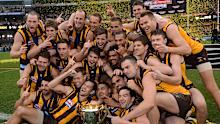 Hawthorn celebrates winning the 2013 AFL grand final.