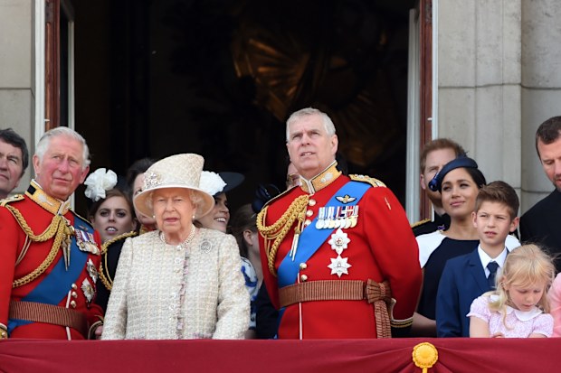 The Queen's official birthday held at Buckingham Palace, The Mall, London Here: Queen Elizabeth II,Prince Charles, Prince of Wales,Prince Andrew, Duke of York,Meghan, Duchess of Sussex,Prince Harry,Duke of Sussex