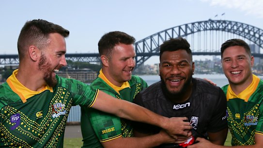The King of Parramataa: Fiji's Maika Sivo, with Eels teammates Clint Gutherson, Nathan Brown and Mitchell Moses who will represent Australia in the World Nines.