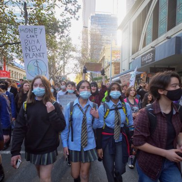 School strikers rallied in Melbourne in May 2021 for climate action.
