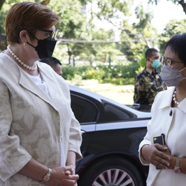 More to talk about: Australian Foreign Minister Marise Payne, left, with her Indonesian counterpart Retno Marsudi during their meeting in Jakarta on September 9. 
