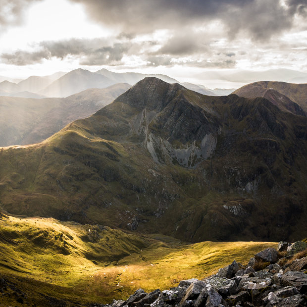 Stob Ban and Glen Nevis in the Scottish Highlands.