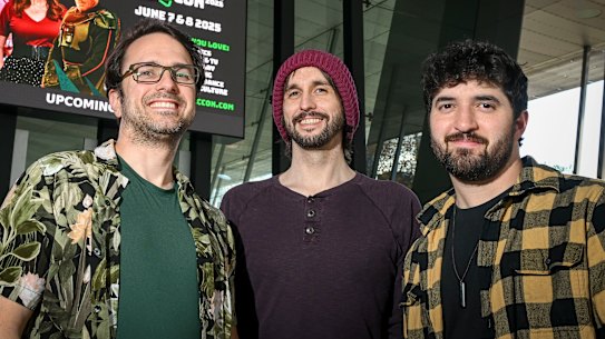 Rob DenBleyker (left), Kris Wilson (centre) and Adam Nusrallah. Cyanide & Happiness are coming to Oz Comic-Con for the first time.