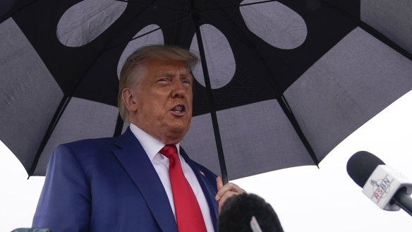 Former president Donald Trump speaks after being charged.