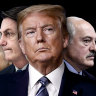 The author argues US President Donald Trump has joined the "Ostrich Alliance" by comparing him to, from left, Nicaragua's Daniel Ortega, Brazil's Jair Bolsonaro, and Belarussian Alexander Lukashenko.