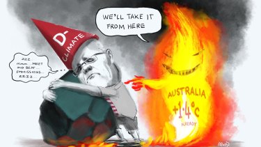 Scott Morrison asleep at the climate change wheel.