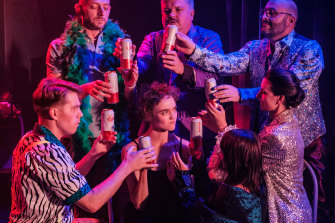 Allie Graham, centre, surrounded by the cast in Mahagonny Songspiel.