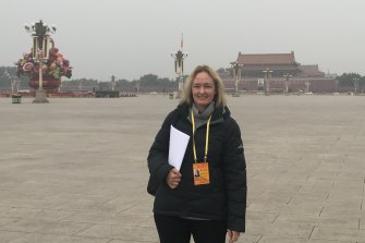 Kirsty Needham in Tiananmen Square as it emptied to become a carpark for delegates and media during the National Congress of the Communist Party.