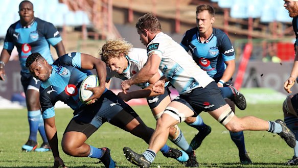 Turning point: Bulls loosehead Lizo Gqoboka taught the Tahs a lesson at the scrum.