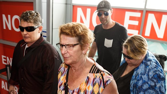 Bali Nine drug smuggler Renae Lawrence arrives at Newcastle Airport with her mother Beverley Waterman and other family members on Thursday.