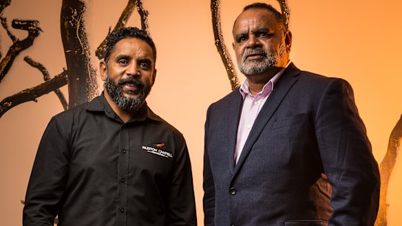 Kindred spirits: Preston Campbell meets AFL legend Michael Long in Melbourne on Thursday.