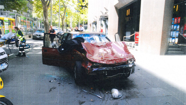 The car allegedly driven by James Gargasoulas after it hit and killed six pedestrians on Bourke Street.