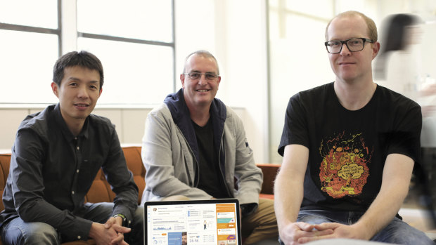 Metigy founders David Fairfull (centre), Johnson Lin (L) and Greg Brine (R). 