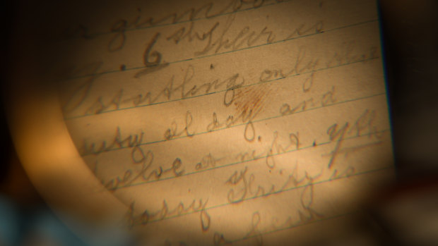 What looks like a bloody fingerprint in Michael Ward's war diary.