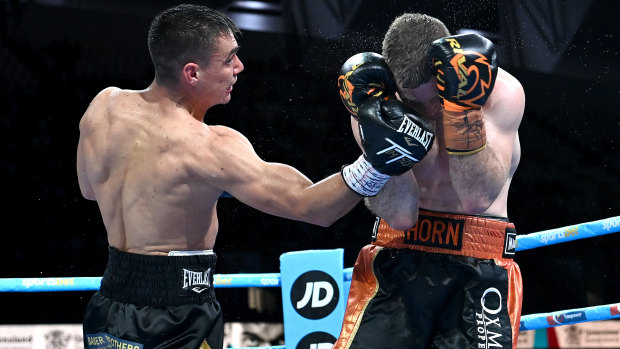 Tim Tszyu lands a punch on Jeff Horn.