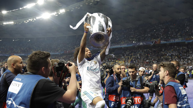 Destination: Real Madrid's Marcelo celebrates after winning this year's Champions League final.