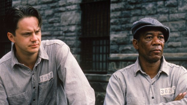 Tim Robbins and Morgan Freeman in the movie the Shawshank Redemption.