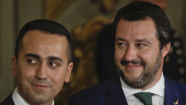 Italy's governing partnership:  Matteo Salvini, right, leader of the League party, and Luigi Di Maio, leader of the Five-Star movement.