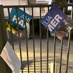 An Amelia Hamer corflute was allegedly destroyed on March 7 in Toorak in the federal seat of Kooyong.