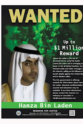 The US Department of State Rewards for Justice's 'wanted' poster for Hamza bin Laden.