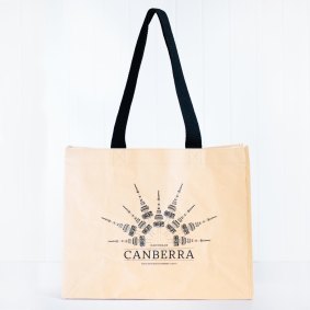 Made from biodegradable and toughened paper, the tote  features Handmade's exclusive Telstra Tower drawing by Little Noisy Miner.