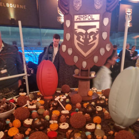 A life-size chocolate replica of the State of Origin shield for VIPs at the State of Origin match at the MCG on Wednesday.
