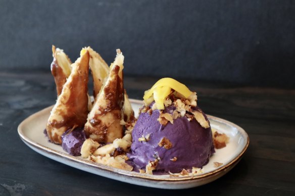 Banana turon with ube ice-cream at Lazza, Marrickville.