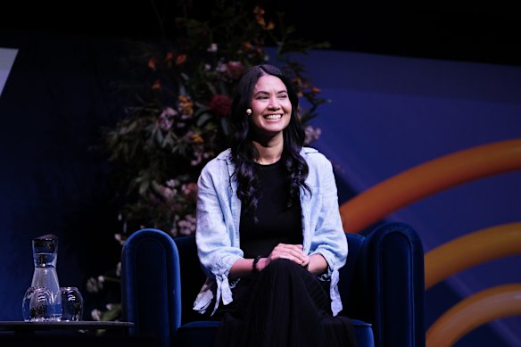 Canva co-founder Melanie Perkins on stage at SXSW in Sydney.