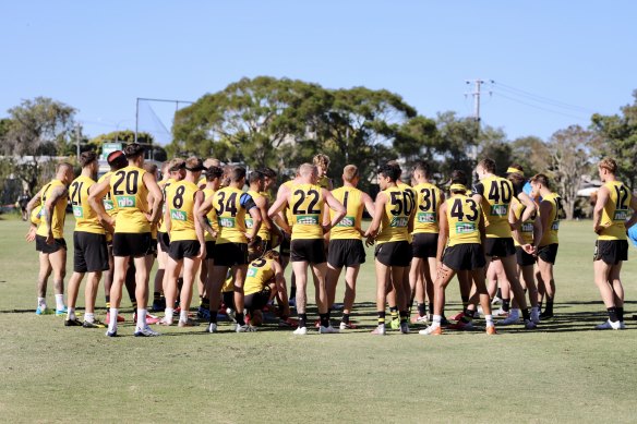 Richmond training yesterday in Queensland.