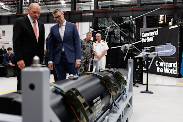 Conroy during a tour of US defence firm Anduril’s facility in Sydney.