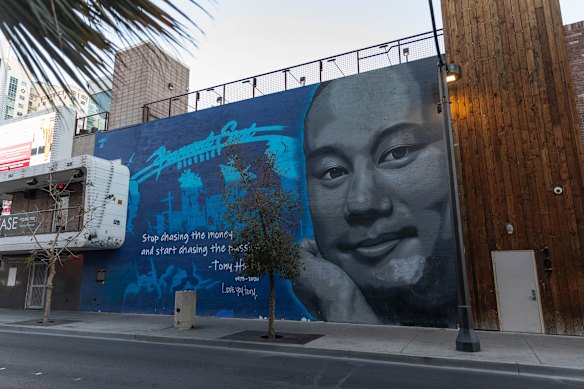 A mural of Tony Hsieh in Fremont East.