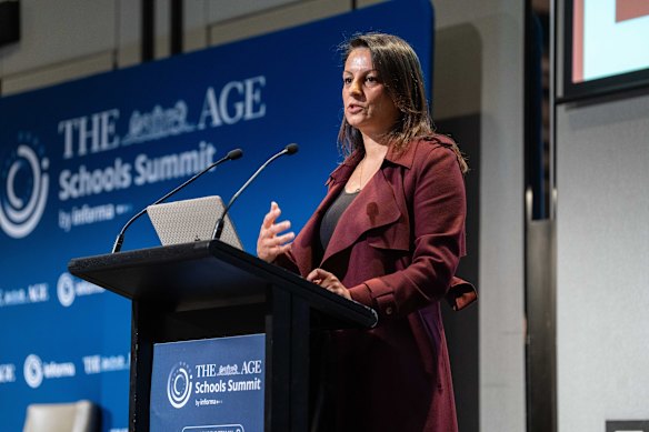 Professor Miriam Tanti during her keynote address about the use of generative AI.