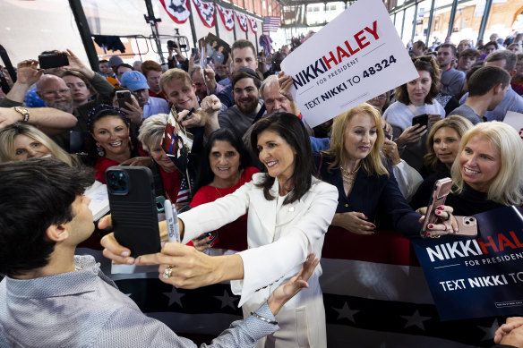 Nikki Haley greets supporters in South Carolina in February.