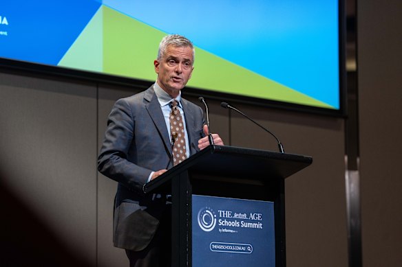 VCAA chief executive Andrew Smith speaking at the summit.