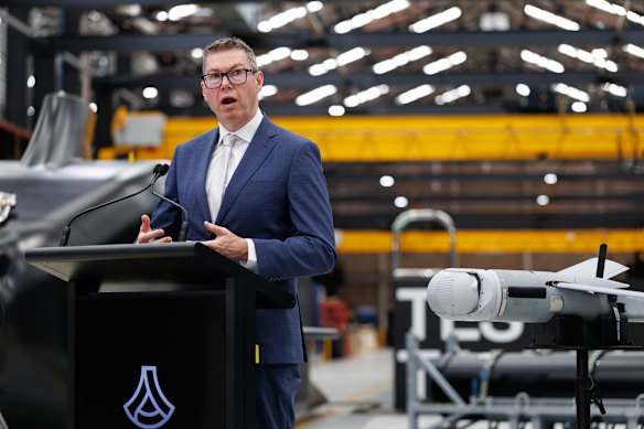 Conroy during a visit to US defence firm Anduril’s headquarters in Sydney.